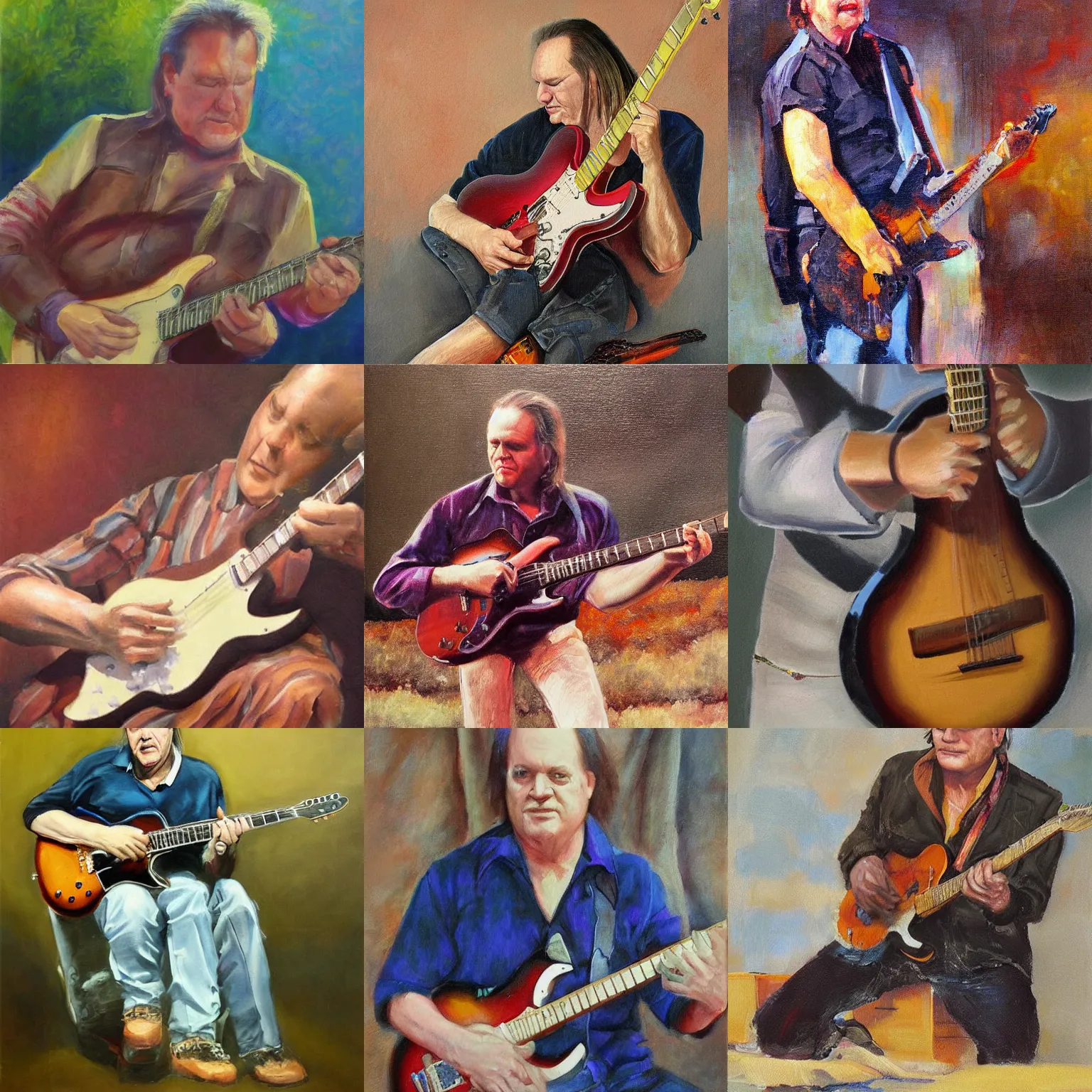 Image similar to walter trout playing guitar, oil painting, beautiful, cgsociety