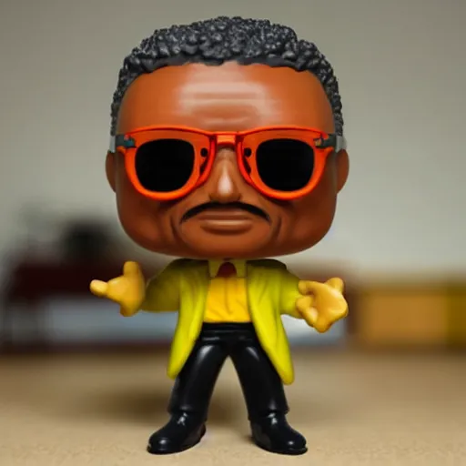 Image similar to funko pop gustavo fring. half face. death scene from breaking bad. toy design