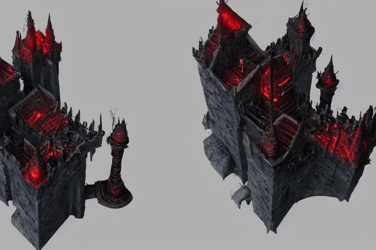 Image similar to big evil castle - city rock dark shadow elves, might and magic heroes 7, dark fantasy, shadows, artstation trending, unreal engine 5, red