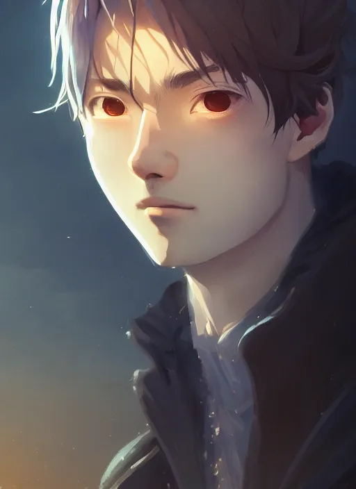 Image similar to a portrait of the most beautiful man in the world, intricate, tone mapped, ambient lighting, highly detailed, digital painting, artstation, concept art, 4 k, god rays, stunning beautiful, glowing eyes, sharp focus, by makoto shinkai and akihiko yoshida and hidari and wlop