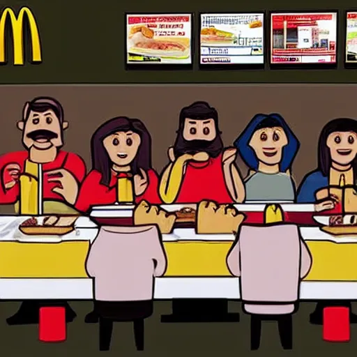 Image similar to the last supper at mcdonalds