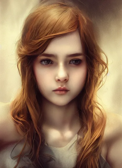 Image similar to a realistic photo portrait of beautiful 👧 with soft 👀 fashion modeling pose, full body, like a professional model, face by WLOP, body by Alex Flores, face symmetry, style of Dan Luvisi, and Charlie Bowater, artstation, rendered, cinematic color grading, muted colors, soft light, rule of thirds, cinematic