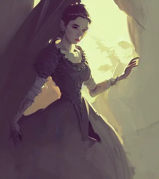 Image similar to portrait of a baroque dress design from fantasy world for dragon queen by atey ghailan, by greg rutkowski, by greg tocchini, by james gilleard, by joe fenton, by kaethe butcher, dynamic lighting, light color scheme, grunge aesthetic