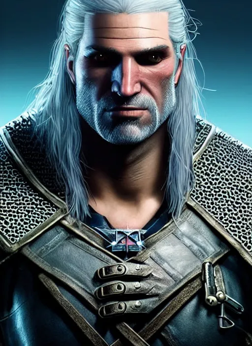 Prompt: portrait of Geralt from the Witcher as a character in Cyberpunk 2077, looking at camera, intricate, elegant, sci-fi, extremely detailed, digital painting, artstation, concept art, smooth, sharp focus, illustration, ambient lighting, incredible art by artgerm and greg rutkowski and alphonse mucha and simon stalenhag