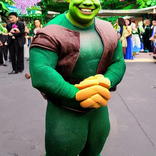 Image similar to wally bayola as shrek with formal clothes