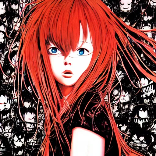 Image similar to asuka langley by Dan Hillier, Junji Ito, hd 8k