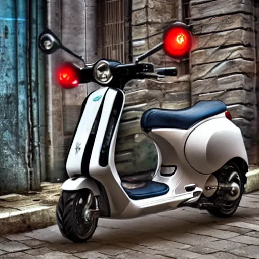 Image similar to cyberpunk Vespa