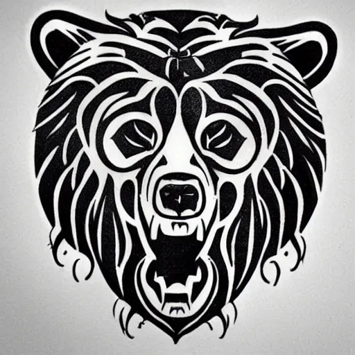 Image similar to tattoo design, stencil, bear, fierce,