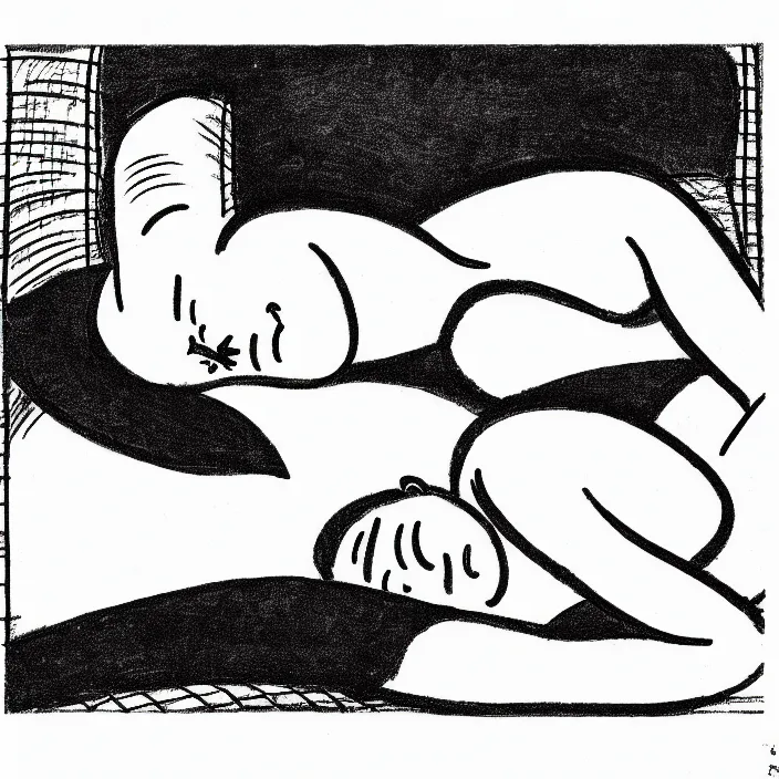 Image similar to a still frame from comic strip, sleeping bird, 1 9 5 0, herluf bidstrup, new yorker illustration, monochrome bw, lineart, manga, tadanori yokoo, simplified,