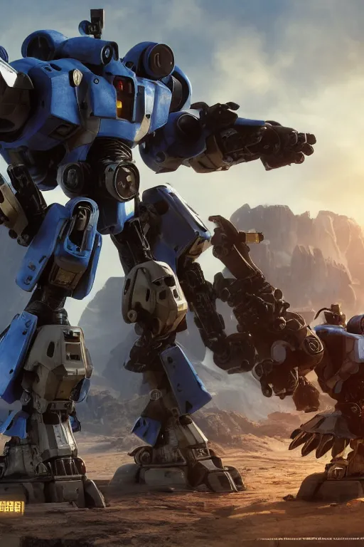 Image similar to mechwarrior 5 : mercenaries mech megaman transformer robot boss tank engine game octane render, 4 k, hd 2 0 2 2 3 d cgi rtx hdr style chrome reflexion glow fanart, global illumination ray tracing hdr fanart arstation by sung choi and eric pfeiffer and gabriel garza and casper konefal pixar and disney unreal zbrush central hardmesh