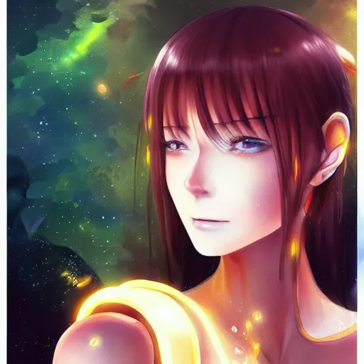 Prompt: A realistic anime painting of a beautiful android woman with glowing yellow gold eyes. digital painting by Sakimichan, Makoto Shinkai, Rossdraws, Pixivs and Junji Ito, digital painting. trending on Pixiv. SFW version —H 1024