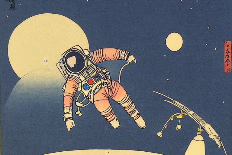 Prompt: astronaut in space, by hiroshige utakawa