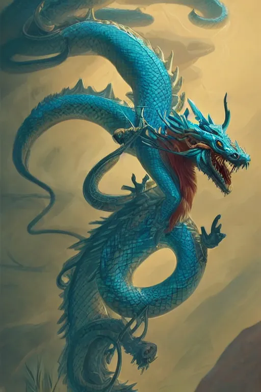 cyan chinese dragon - snake - deer hybrid fantasy, | Stable Diffusion