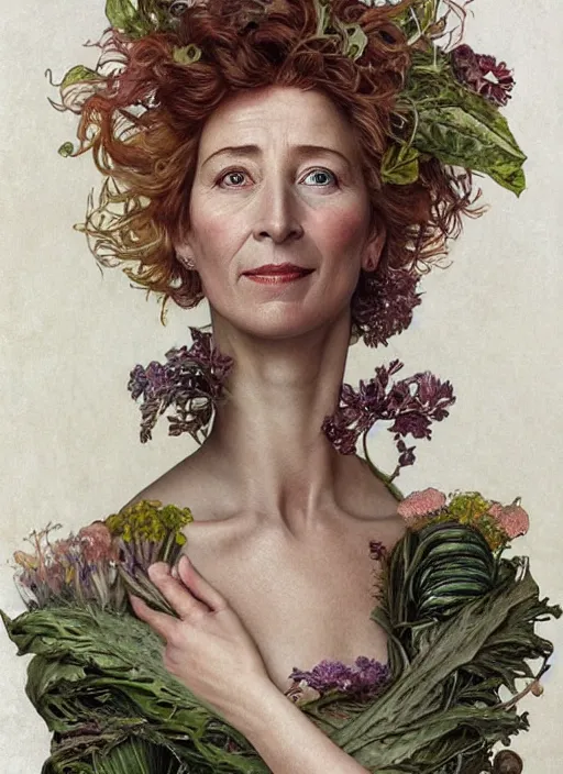 Prompt: emma thompson as an organic vegetable, diffuse lighting, fantasy, intricate, elegant, highly detailed, lifelike, photorealistic, digital painting, artstation, illustration, concept art, smooth, sharp focus, art by john collier and albert aublet and krenz cushart and artem demura and alphonse mucha