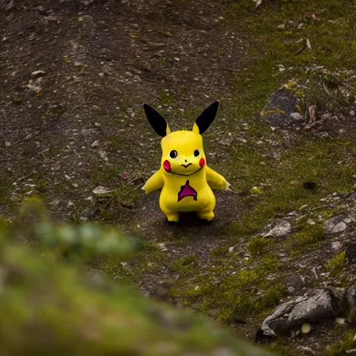 Prompt: photograph of a wild pikachu taken while hiking in the alps, 8k, nature photography