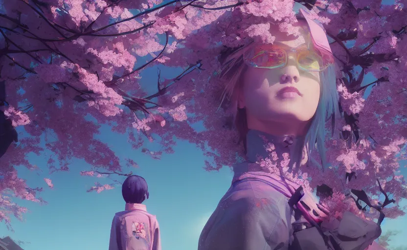 Image similar to queen of cherry blossoms, Low level, rendered by Beeple, Makoto Shinkai, syd meade, simon stålenhag, synthwave style, digital art, unreal engine, WLOP, trending on artstation, 4K UHD image, octane render,