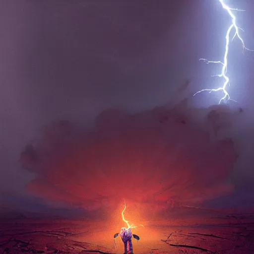 Image similar to UHD closeup of a clown playing electric guitar during a lightning storm on Mars, by Antonio Caparo and Ferdinand Knab and Greg Rutkowski, UHD, photorealistic, trending on artstation, trending on deviantart