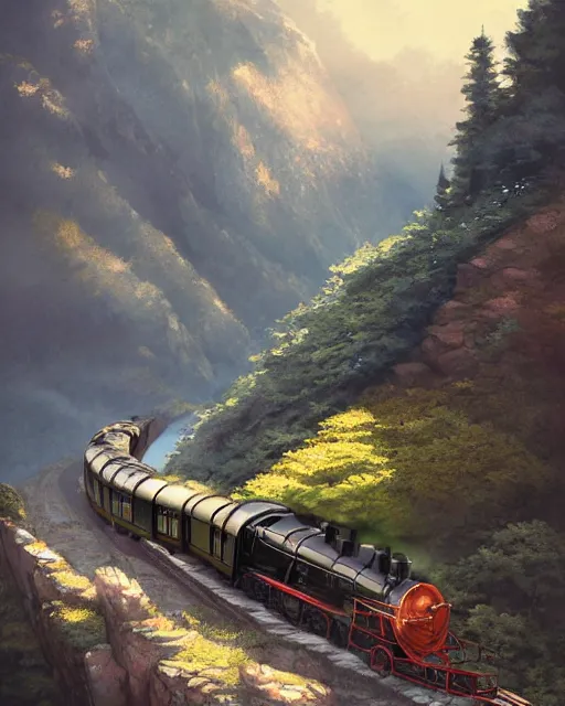 Prompt: a steam train on a mountainside, by makoto shinkai, stanley artgerm lau, wlop, rossdraws