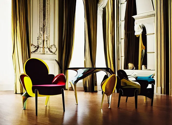 Image similar to a chair designed by jeff koons, interior design magazine photography