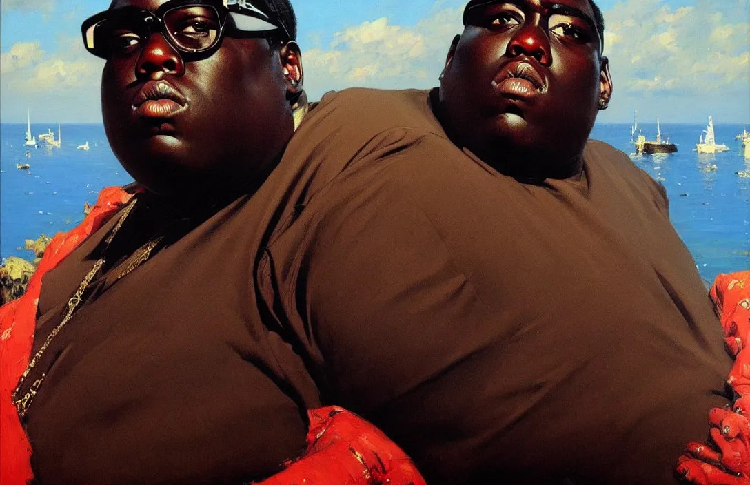 Image similar to portrait of the notorious b. i. g. as james bond!!!!!!!!!!!!!!!!!!!!!!!!!!!, detailed face, detailed painting, epic lighting, by ilya repin, phil hale and kent williams