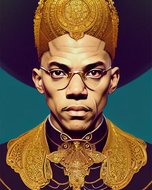 Image similar to symmetry!!!!!! beautiful malcolm x anime summer speaker close portrait, wearing ornate clothing, ultra detailed, elegant, intricate, anime, dynamic lighting, dnd, glowing lights, digital art, digital painting, artstation, wlop, sharp focus, illustration, art by artgerm and greg rutkowski and alphonse mucha, 8 k