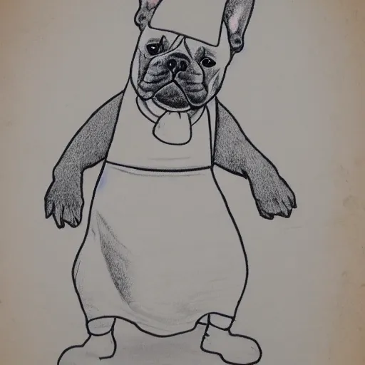 Image similar to french bulldog chef attire,? one line drawing