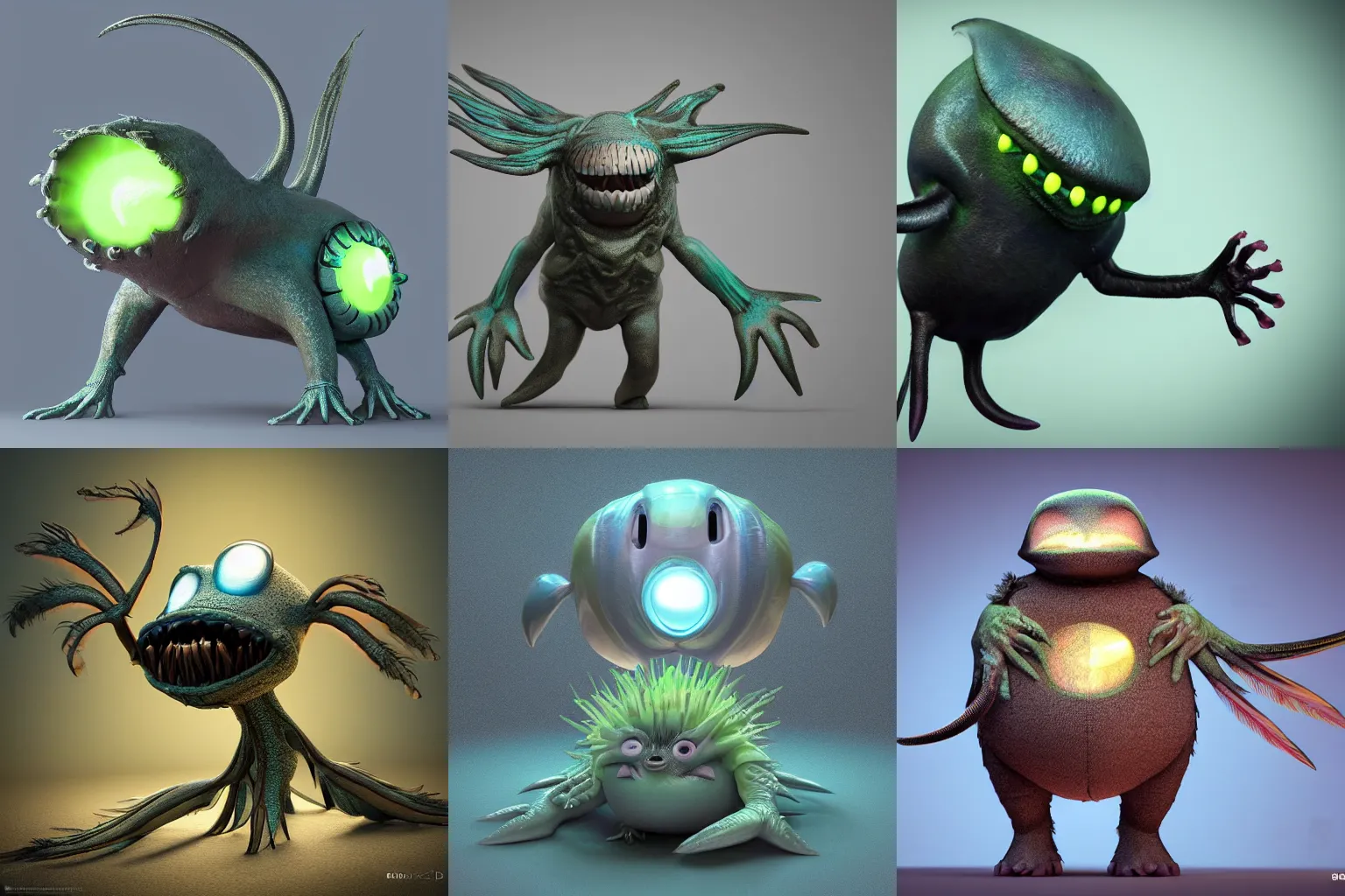 Prompt: cute! c4d, unreal engine, pixar, by hr giger, rimlight, jelly fish dancing, fighting, bioluminescent screaming feathers pictoplasma characterdesign toydesign toy monster bird of paradise creature, zbrush, octane, hardsurface modelling, artstation, cg society, by greg rutkowksi, by Eddie Mendoza, by Peter mohrbacher, by tooth wu