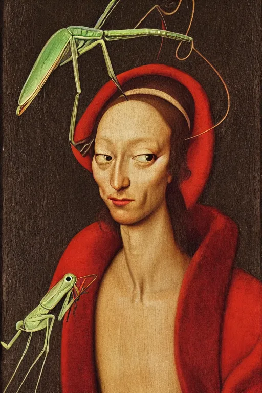 Image similar to renaissance portrait of praying mantis