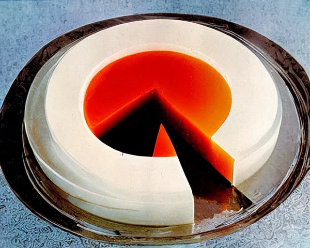 Image similar to 1970's cookbook color photograph of jello cake ambrosia detail high detail