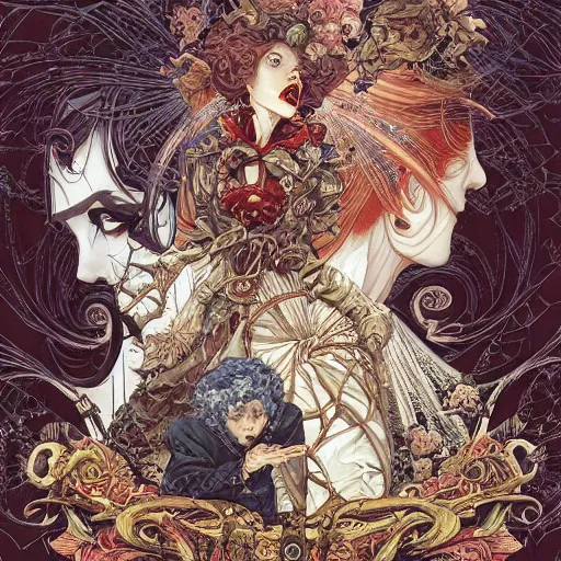 Image similar to portrait of crazy victorian girl, symmetrical, by yoichi hatakenaka, masamune shirow, josan gonzales and dan mumford, ayami kojima, takato yamamoto, barclay shaw, karol bak, yukito kishiro