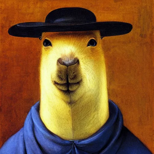 Prompt: gentleman capybara, portrait, painting, vivid colours, Renaissance, detail, rembrant, da vinci