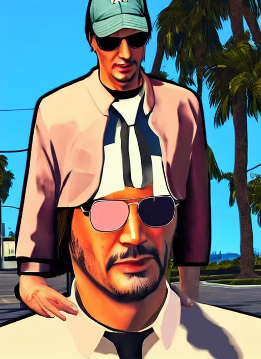 Prompt: Keanu Reeves in GTA Vice City