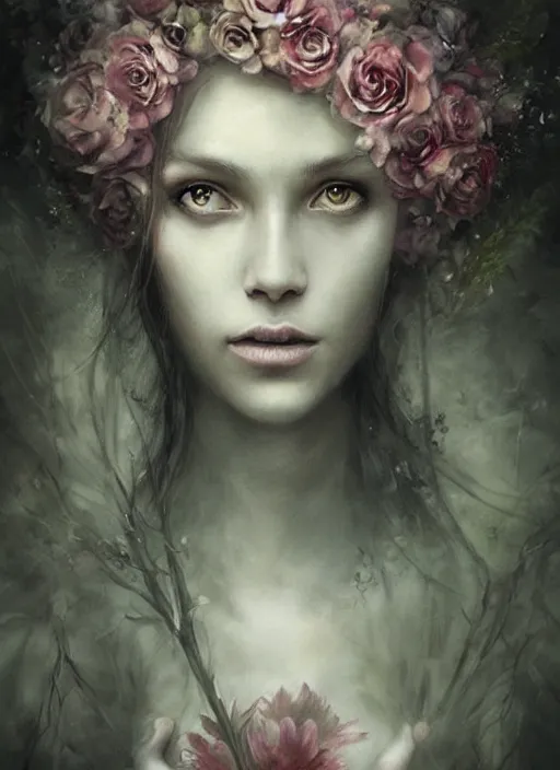 Prompt: a gorgeous flower princess portrait by Seb McKinnon and WLOP, artgerm , ultra realistic, mystical, ominous, cgsociety