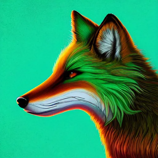 Prompt: digital green fur fox, retrowave palette, digital world, highly detailed, electric breeze, anatomically correct vulpine, synth feel, fluffy face, ear floof, flowing fur, super realism, accurate animal imagery, 4 k digital art