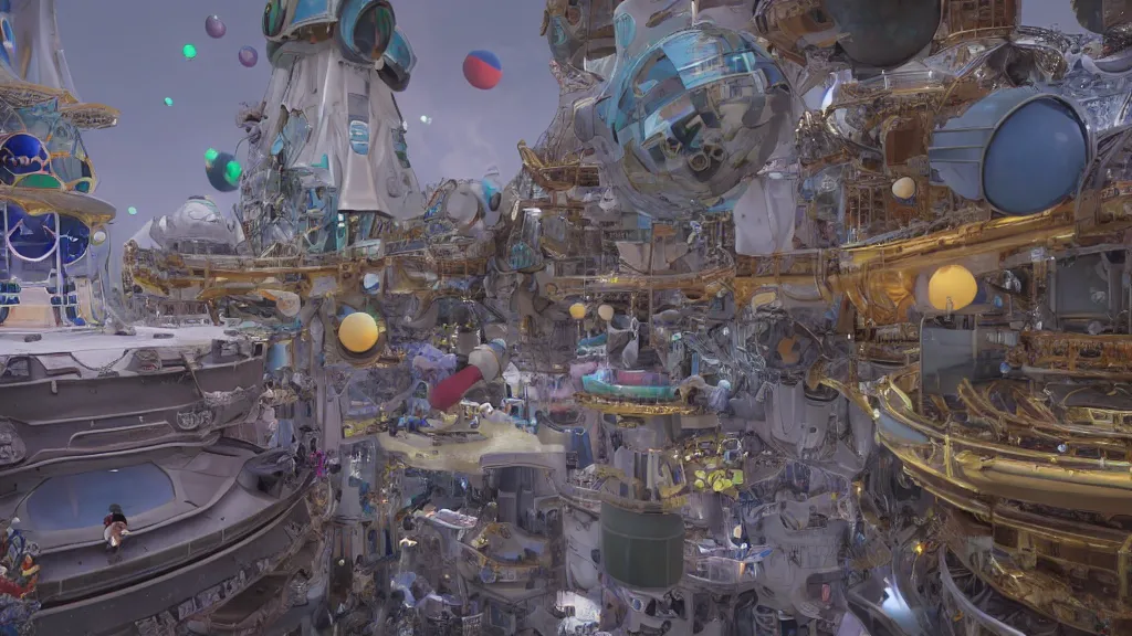 Image similar to disney world on the moon, photorealistic, 8 k, extreme detail, rendered in octane, rendered in arnold, rendered in vray, created in unreal engine 5, crowds of people in space suits in line to ride the bounce machine