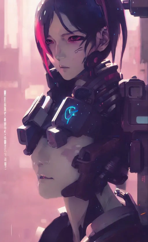 Image similar to cyberpunk anime girl mech, cyberpunk accessory, 3 / 4 shot, street night, beautiful face, grafity, arcane, detail, good face, pose model, concept art, in style of yoji shinkawa, pan ren wei, col price, atey ghailan, by greg rutkowski, aesthetic, digital painting, 3 d