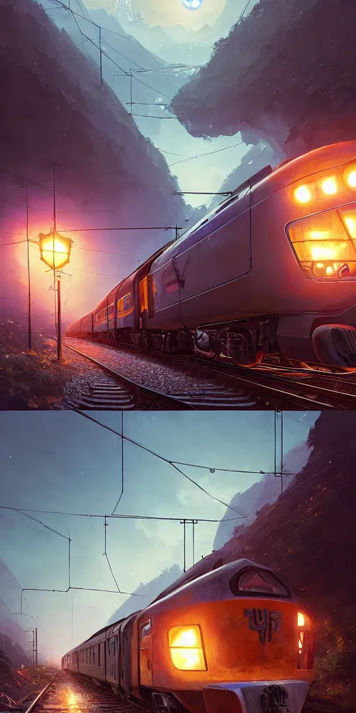 Image similar to highly detailed train in gta v, stephen bliss, unreal engine, fantasy art by greg rutkowski, loish, rhads, ferdinand knab, makoto shinkai and lois van baarle, ilya kuvshinov, rossdraws, tom bagshaw, global illumination, radiant light, detailed and intricate environment