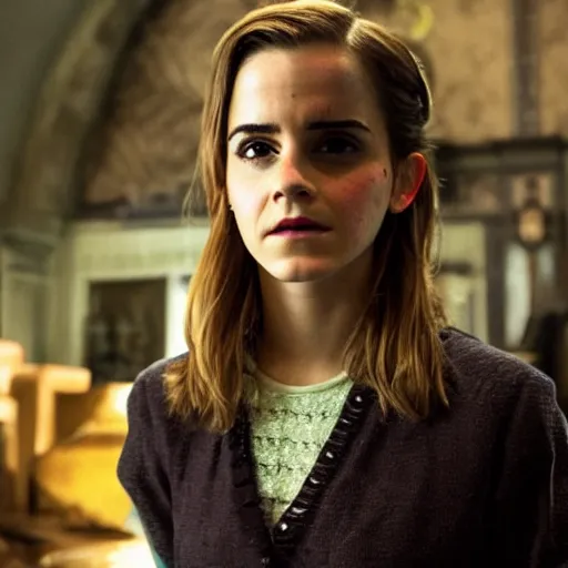 Prompt: Movie still of Emma Watson in Squid Game