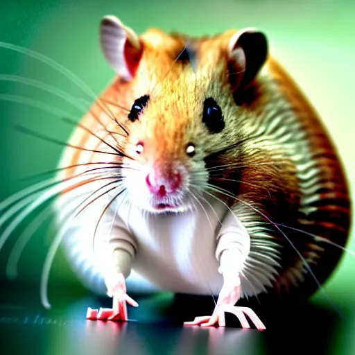 Image similar to uhd candid photo of an android hamster with cybernetic implants and laser eyes. photo by annie leibowitz