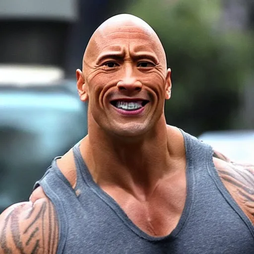 Image similar to breaking news, Dwayne the rock Johnson has become the Incredible Hulk and is bringing destruction to New York City as he smashes pavement and flips cars