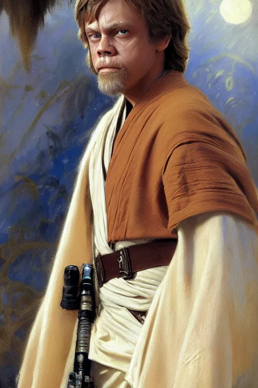 Image similar to detailed portrait of a teen mark hamill dressed as jedi, painting by gaston bussiere, craig mullins, j. c. leyendecker