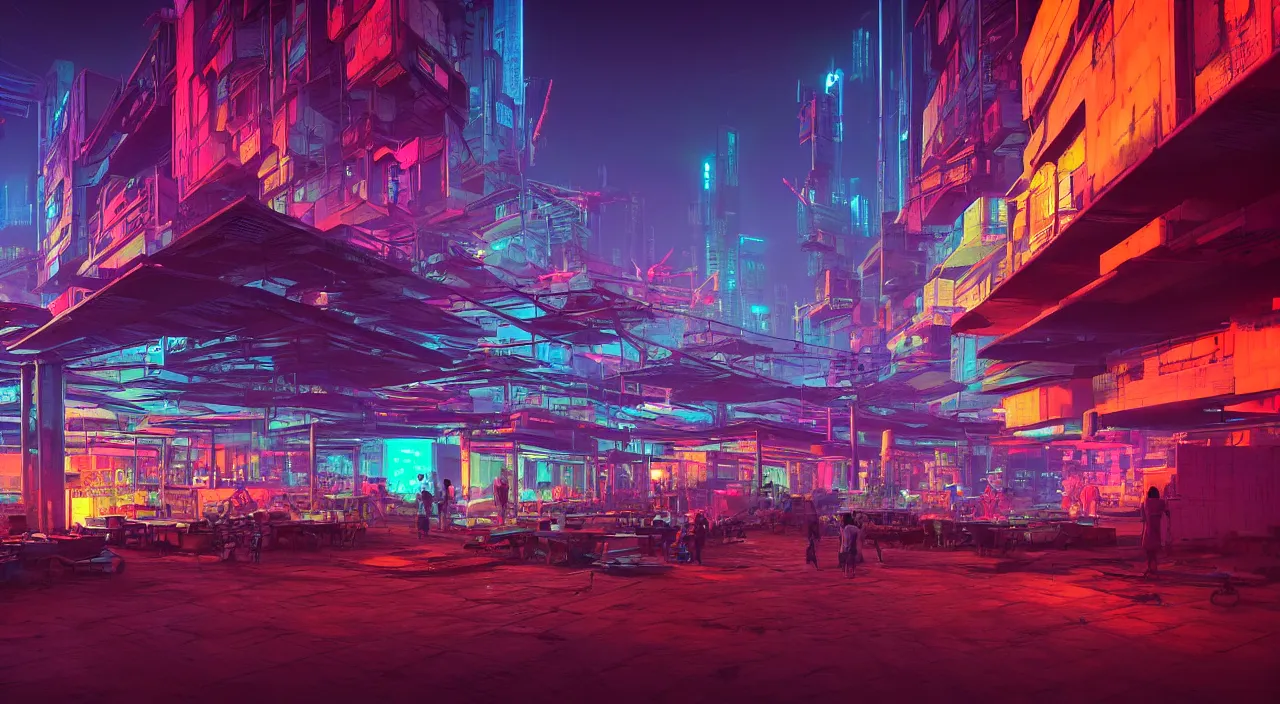 Image similar to Cyberpunk Shipping Port, futuristic Phnom-Penh Cambodia, neon lighting