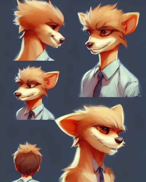 Image similar to character concept art of a cute young male anthropomorphic furry | | cute - fine - face, pretty face, key visual, realistic shaded perfect face, fine details by stanley artgerm lau, wlop, rossdraws, james jean, andrei riabovitchev, marc simonetti, and sakimichan, trending on artstation