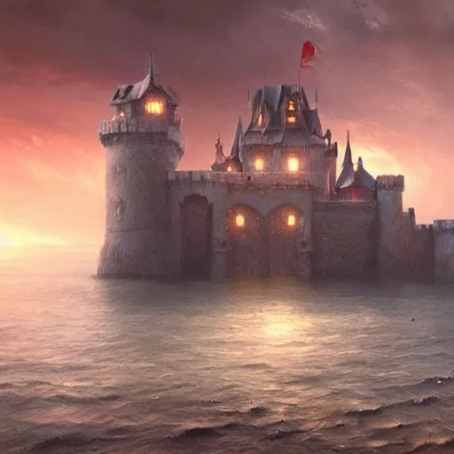 Prompt: a castle in the middle of the ocean,digital art,realistic,detailed,art by greg rutkowski