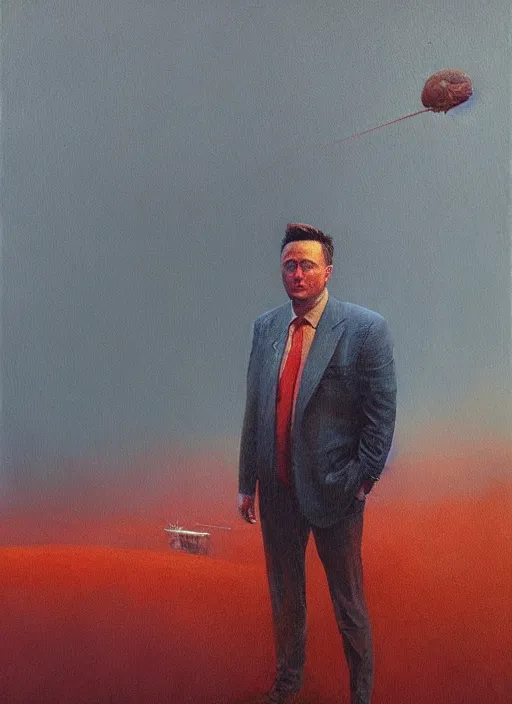 Image similar to A painting of Elon Musk in style of Beksinski. Very detailed