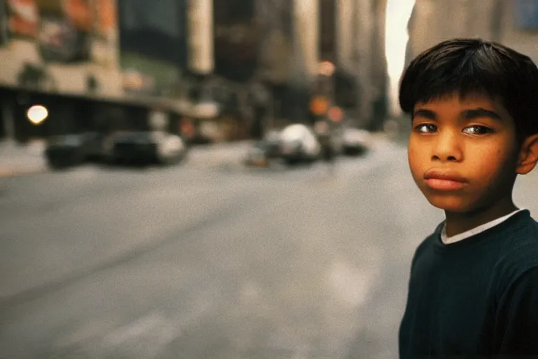 Prompt: closeup potrait of a boy carrying a nintendo 64 in 1996 new york , photograph, natural light, sharp, detailed face, magazine, press, photo, Steve McCurry, David Lazar, Canon, Nikon, focus