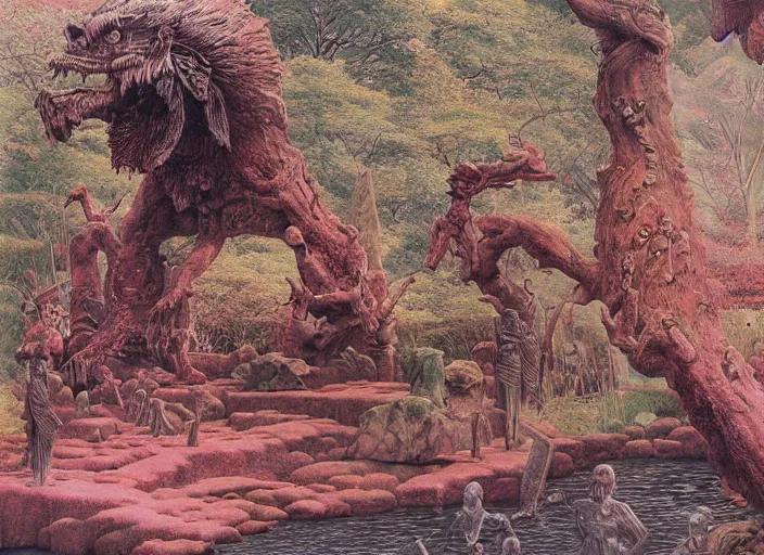 Prompt: japanese garden of an ancient god by wayne barlowe