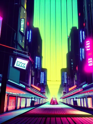 Image similar to A magnificent dark neon futuristic cyberpunk city bustling street at night made in cinema4d, masterpiece, hyper realistic, extreme details, cinematic