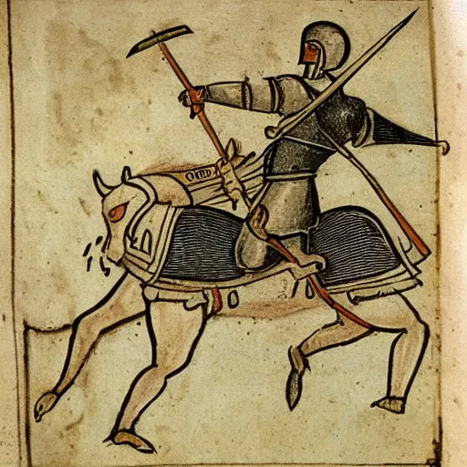 Prompt: medieval drawing of a Knight in battle with a snail