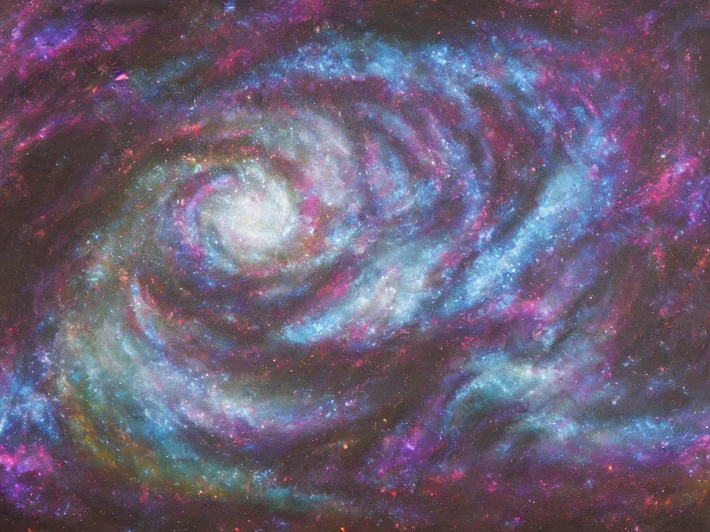 Image similar to trending on artstation, a spiral galaxy, oil on canvas, matte painting